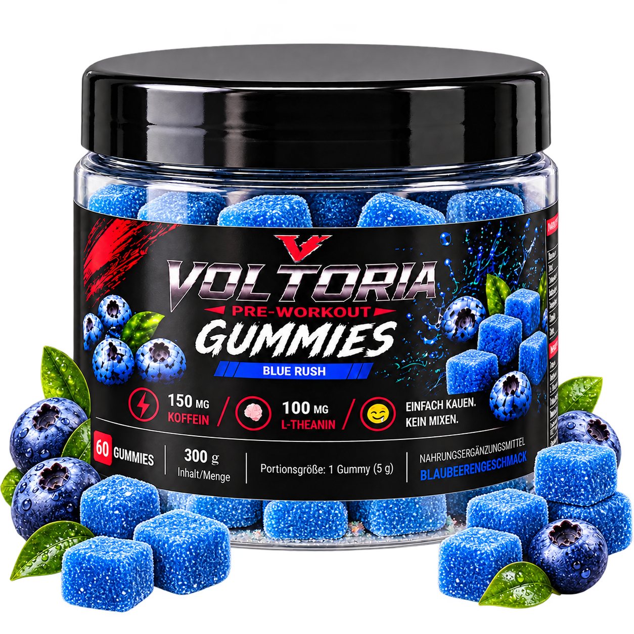 Pre-Workout-Fruchtgummis Blaubeere (60 Stück)